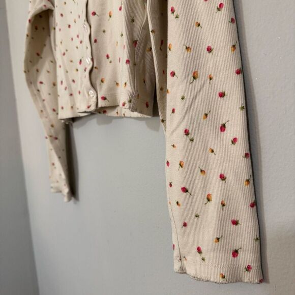 J. Crew Scoopneck Ribbed Cardigan Top Rosebud Print L - Picture 3 of 7